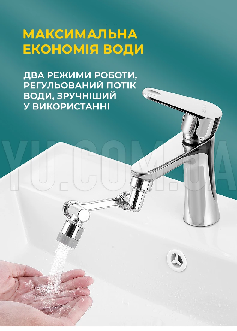 Насадка на кран металл [39] аэратор для смесителя, поворотная головка на 1080 градусов с 2 режимами